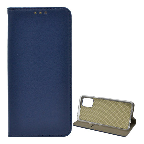 Tok álló, bőr hatású (FLIP, oldalra nyíló, asztali tartó funkció) SÖTÉTKÉK [LG K62 (LMK525)] (5996591032481)