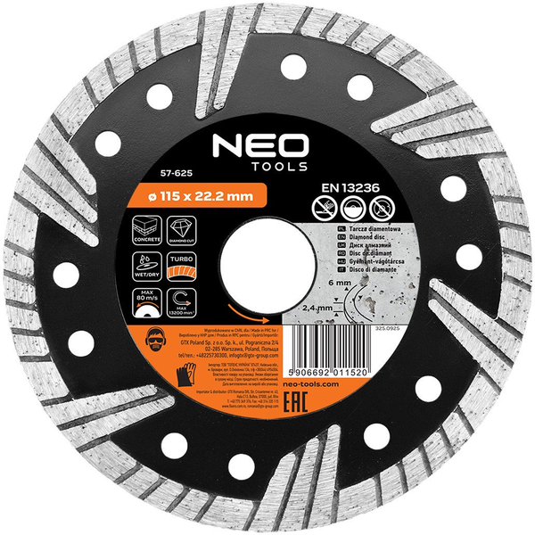 Tarcza diamentowa 115 x 22.2 mm, turbo