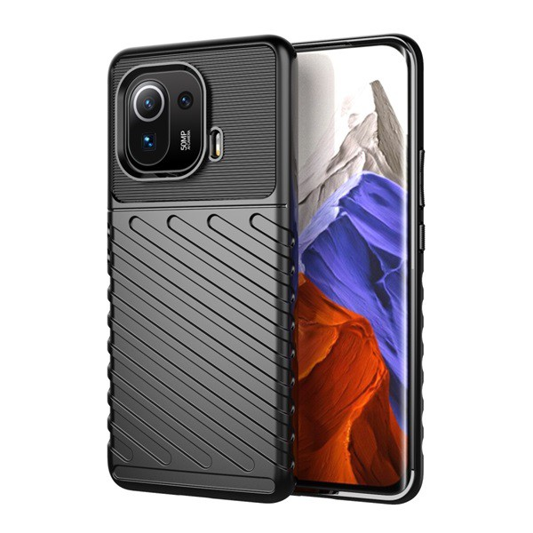 Szilikon telefonvédő (közepesen ütésálló, csíkos, dombor minta) FEKETE [Xiaomi Mi 11 Pro 5G] (5996591072418)