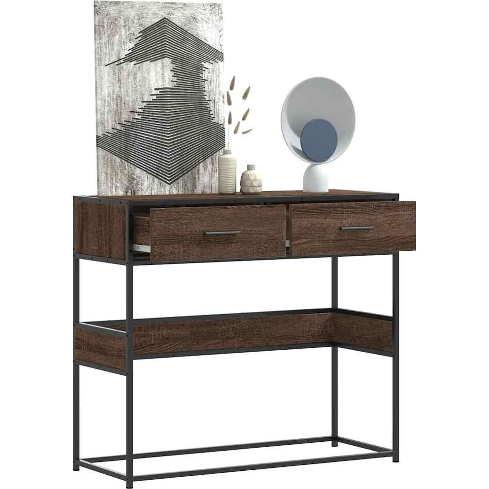 barna tölgyszínű szerelt fa tálalóasztal 90x35x80 cm (849178)