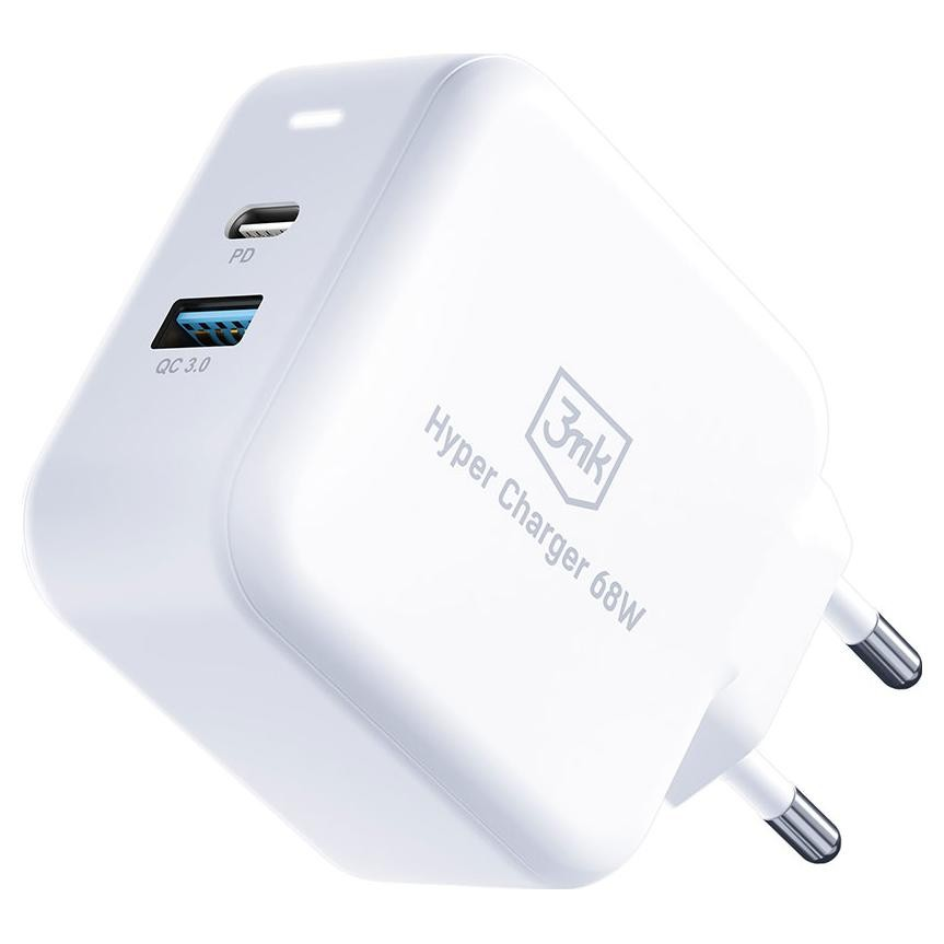 3mk Hyper USB-A / USB-C Hálózati töltő - Fehér (68W) (5903108515153)