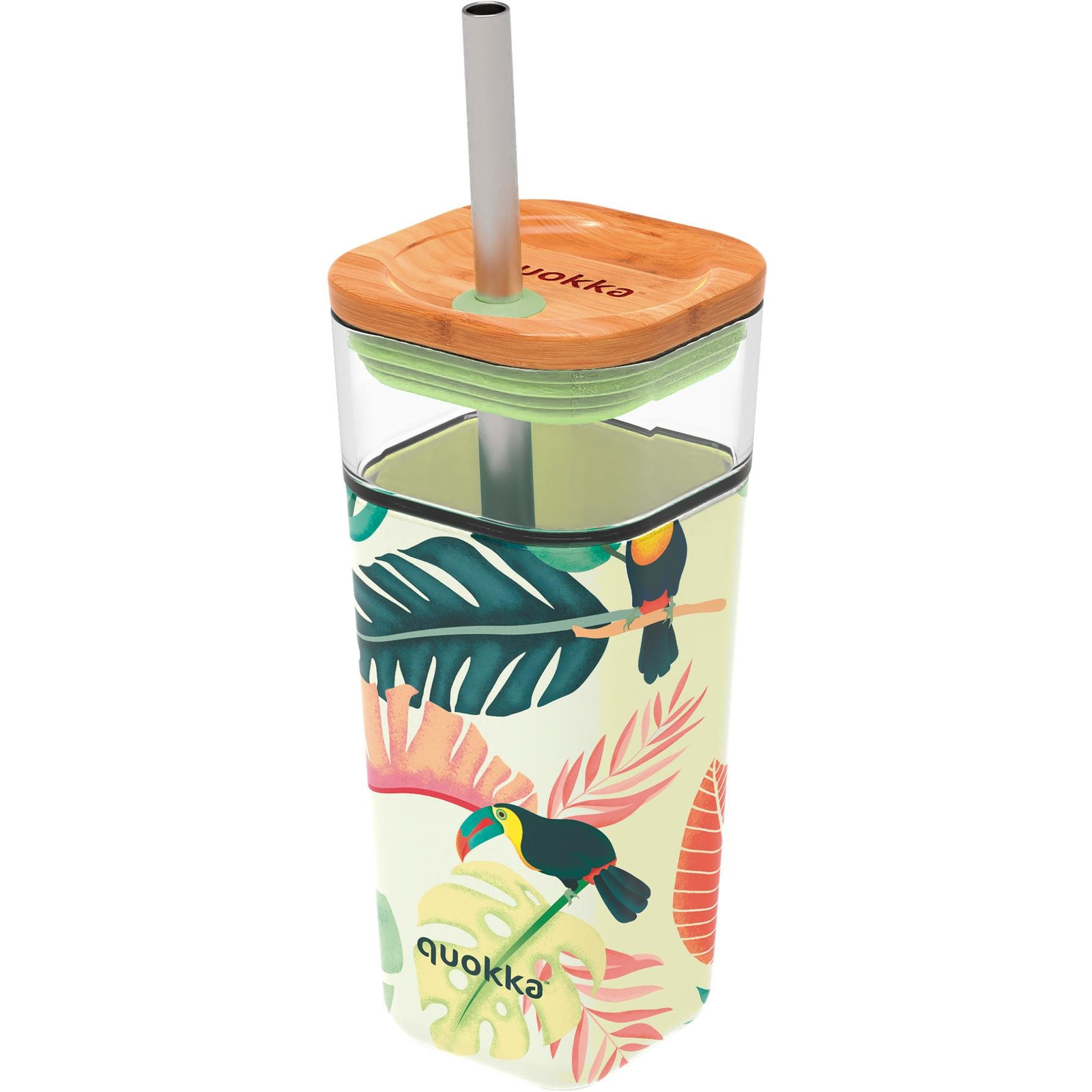 Quokka Liquid Cube Utazóbögre szívószállal, tropical toucans (8412497400560)