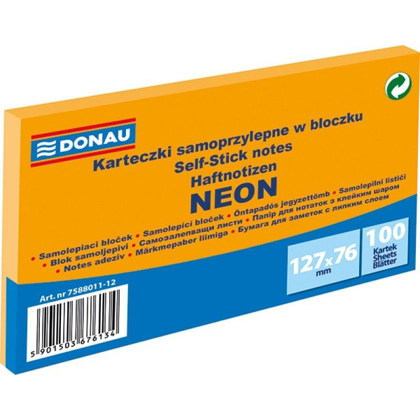 Öntapadó Jegyzettömb Donau 76x127 mm 100 Lap Neon Narancssárga