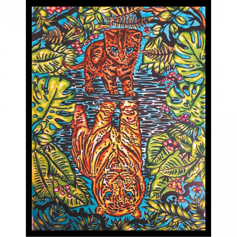 Colorvelvet Bársony kép - Cica és tigris, 47×35 cm (CVL154)
