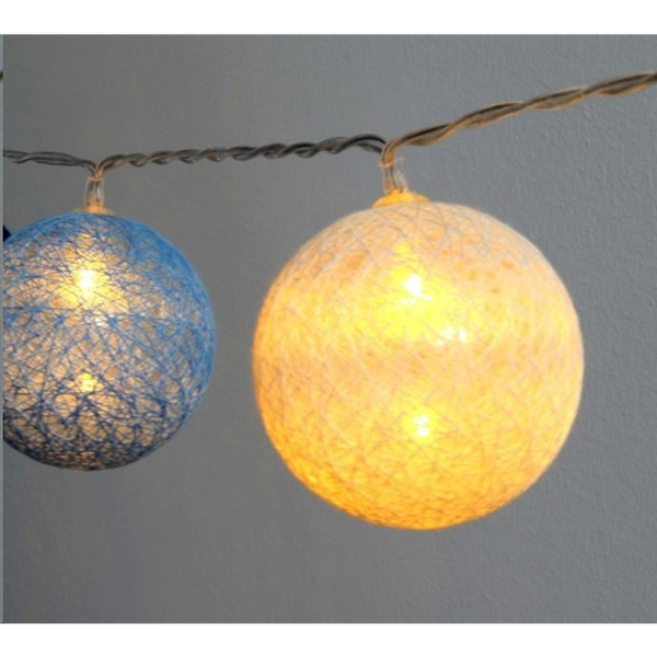 IRIS Gömb alakú 6cm/színes fonott/3m/kék-v.kék-fehér/20db LED-es/USB-s fénydekoráció  (104-27)