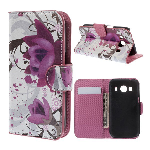 Tok álló, bőr hatású (FLIP, oldalra nyíló, asztali tartó funkció, lótuszvirág minta) FEHÉR [Samsung Galaxy Ace 4 LTE (SM-G357FZ)] (5996457517077)