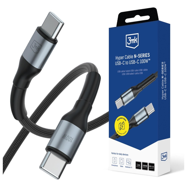 3MK USB 2.0 Type C Összekötő Fekete 1m 5903108680202