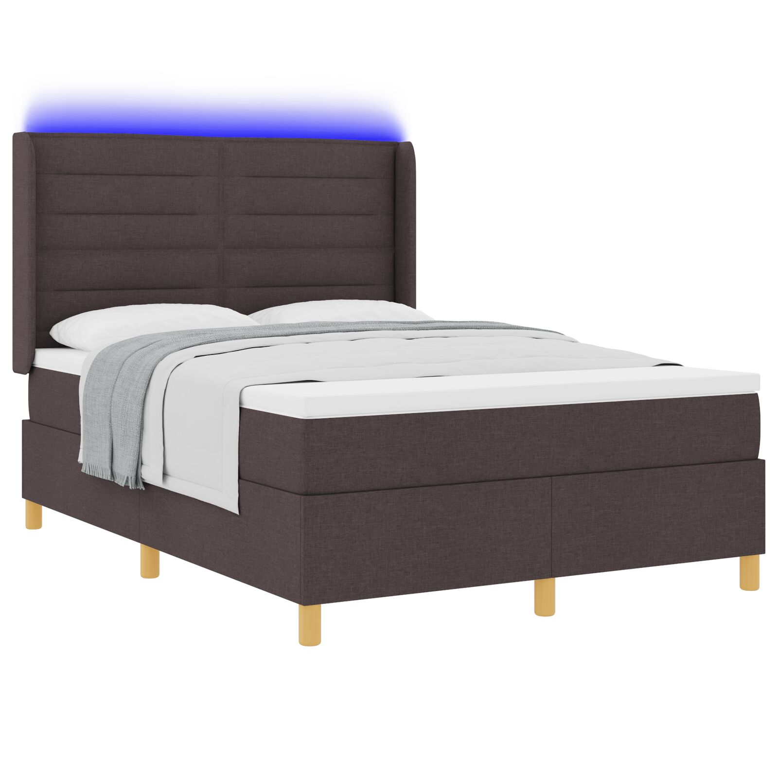 Boxspring Ágy Matrac & LED Sötétbarna 140x200 cm Szövet (3343633)
