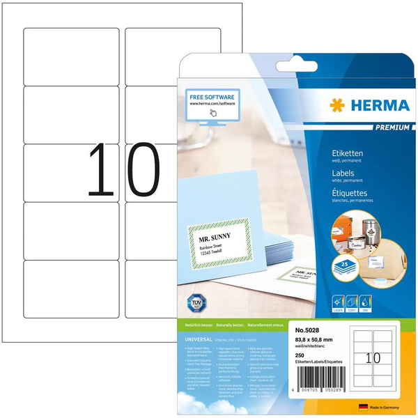 HERMA 5028 Tiskové etikety Bílé Samolepicí etikety pro tisk