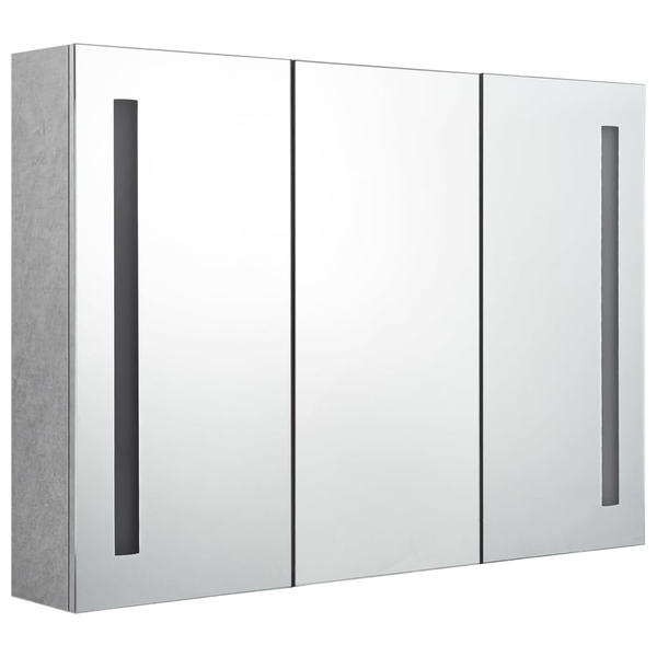 betonszürke LED-es tükrös fürdőszobaszekrény 89 x 14 x 62 cm
