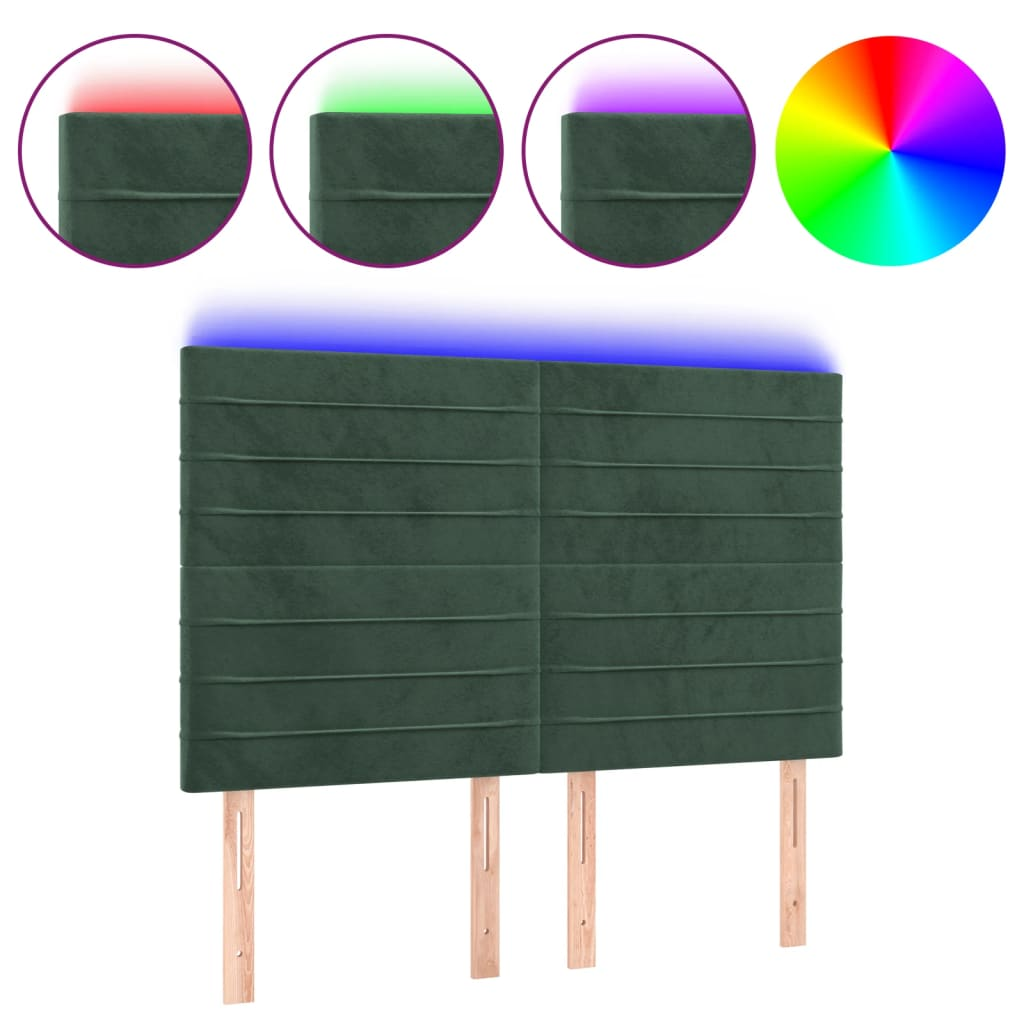 sötétzöld bársony LED-es fejtámla 144x5x118/128 cm (3122615)