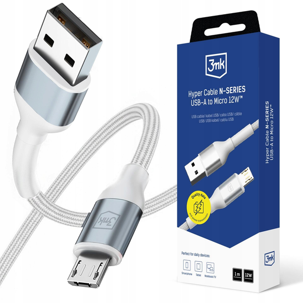 Bílý kabel 3mk Hyper Cable N-SERIES A na Micro 1m 12W pro iPhone Samsung