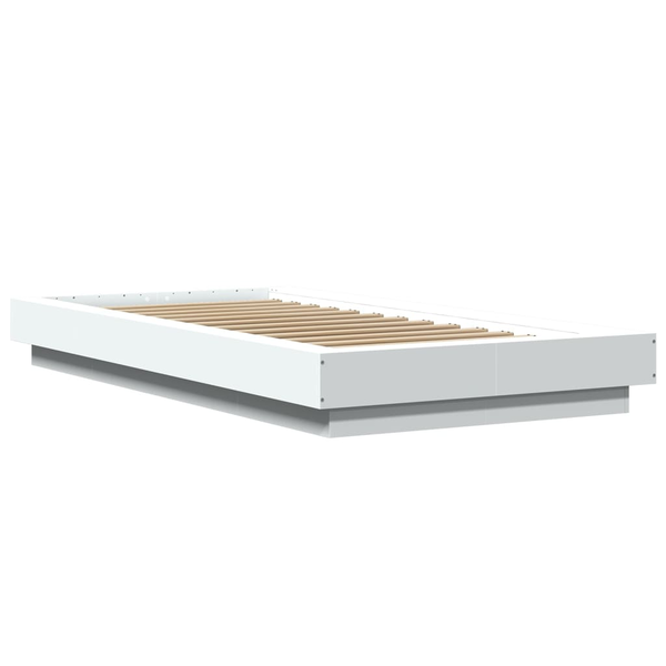 Cadru de pat cu lumini LED, alb, 100x200 cm, lemn prelucrat