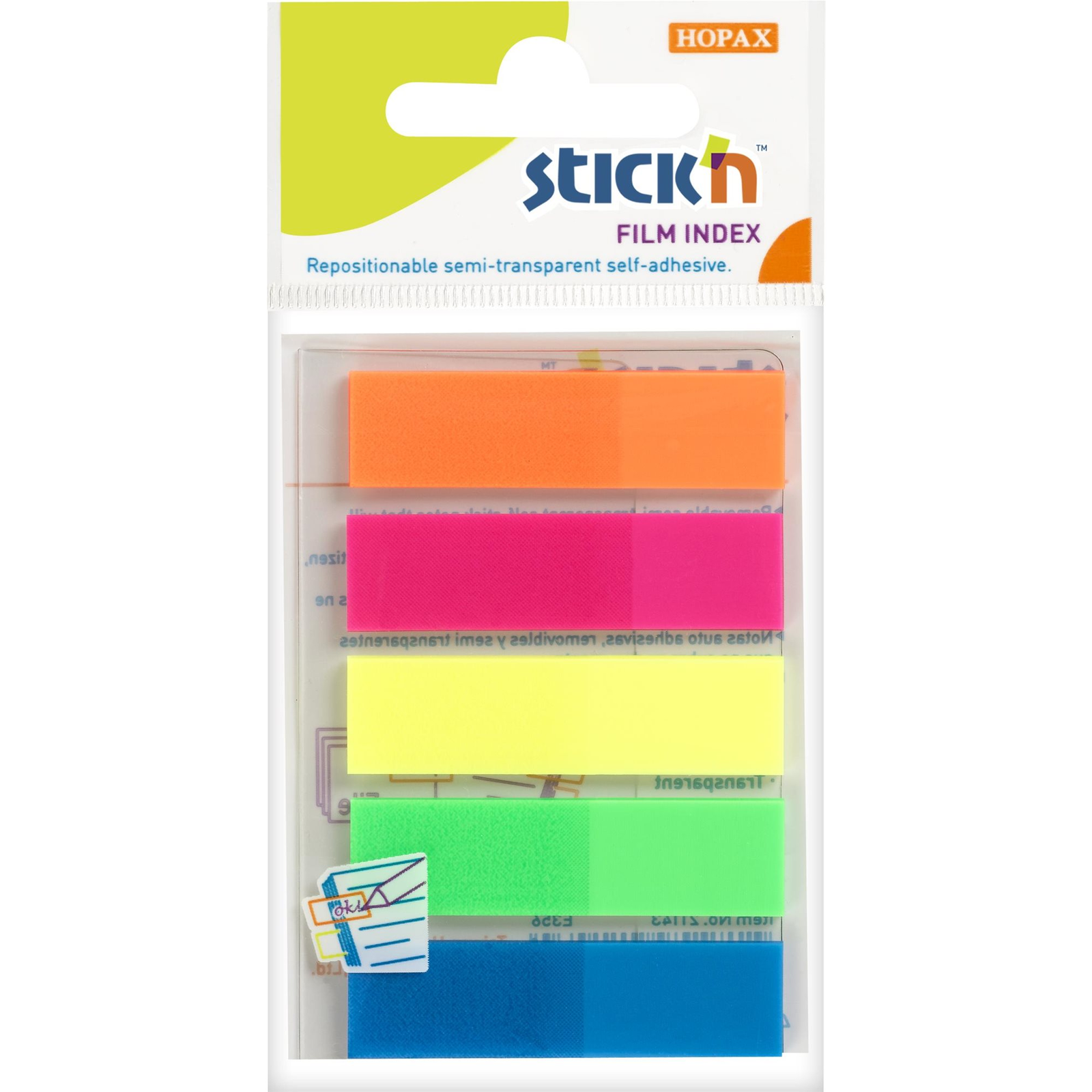STICK´N 45 x 12 mm, műanyag, többféle neon és pasztellszín, 5 x 25 lap (21050)