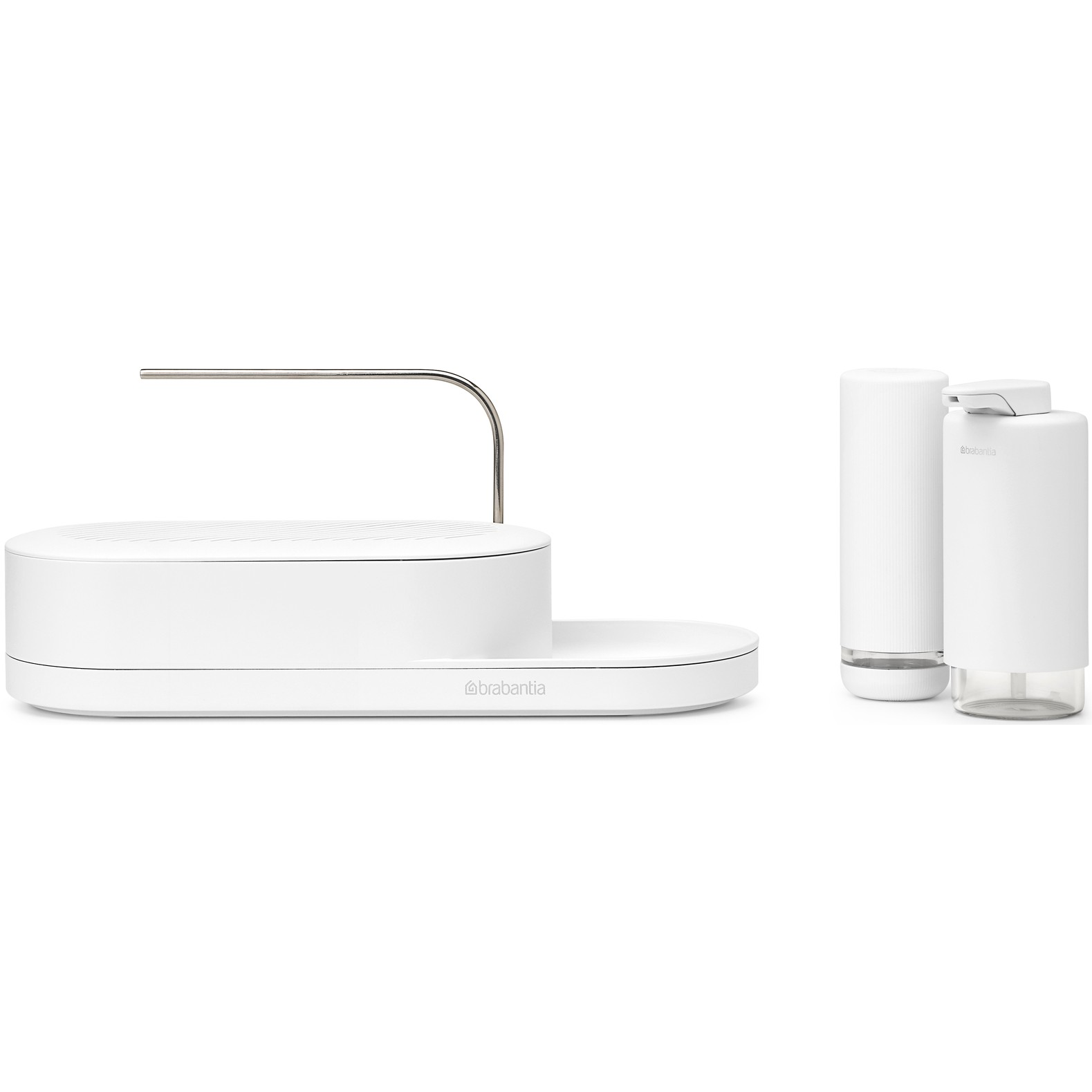 BRABANTIA SinkStyle Organiser Set mosogató rendszerező szett. 3db-os. rendszerező / szappanadagoló / mosogatószer- adagoló. r.m. acél. műanyag. szikrázó fehér ásványi textúra - 227929 (227929)