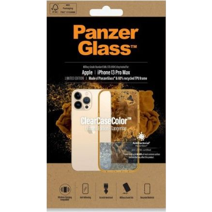 PanzerGlass ClearCase iPhone 13 Pro Max Antibacterial Military Telefon tok - Átlátszó / Narancs (0343)