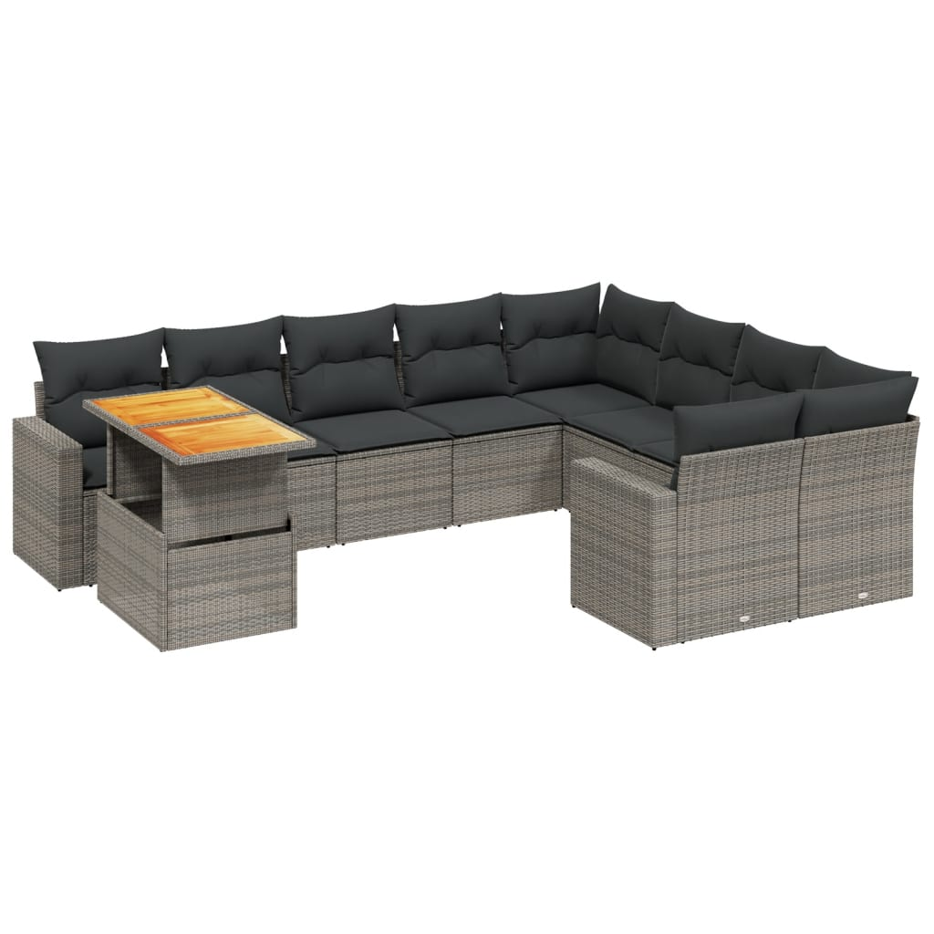 10 részes szürke polyrattan kerti ülőgarnitúra párnákkal (3271480)