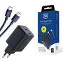 Мрежово зарядно 3MK Hyper Charger PD 45W, 2 USB-C кабела, черно, компактно