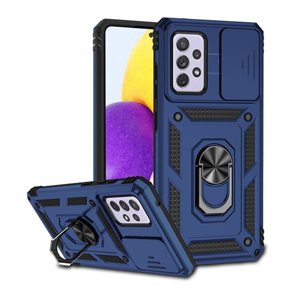 Defender műanyag telefonvédő (közepesen ütésálló, szilikon belső, telefontartó gyűrű, kamera védelem) KÉK [Samsung Galaxy A52s 5G (SM-A528)] (5996591207278)