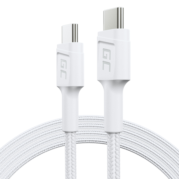 Green Cell KABGC30W USB Type-C apa - USB Type-C apa Adat és töltő kábel - Fehér (1.2m)