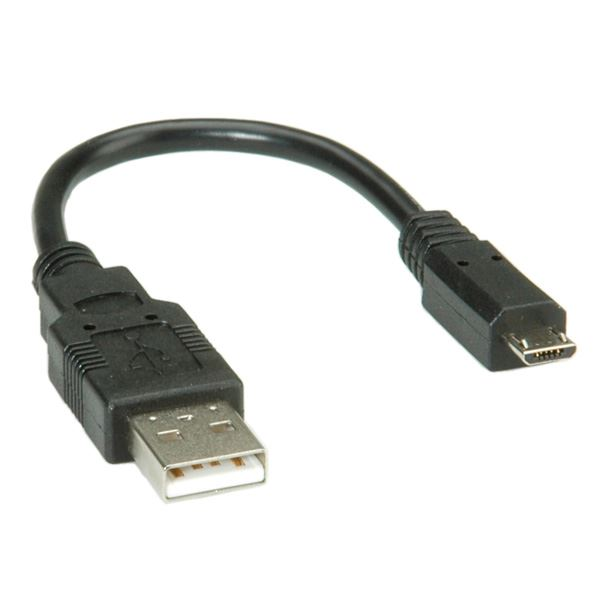 ROLINE USB 2.0 Kabel, USB A ST - Micro USB B ST, schwarz, 0,15 m