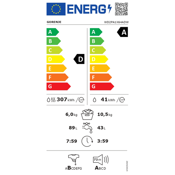 GORENJE WD2PA1X64ADAAW Mosó-szárítógép 10.5 kg D fehér