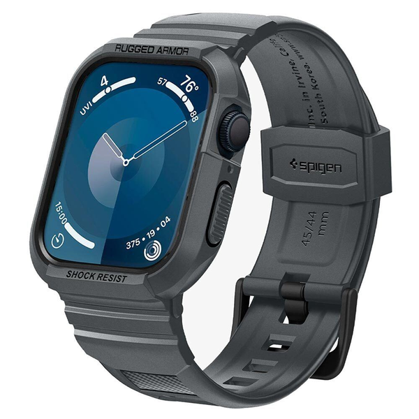 Spigen Rugged Armor Pro Apple Watch Series 9/8/SE2/7/6/SE/5/4 (45/44mm) védőtok szíjjal sötétszürke (ACS07387)