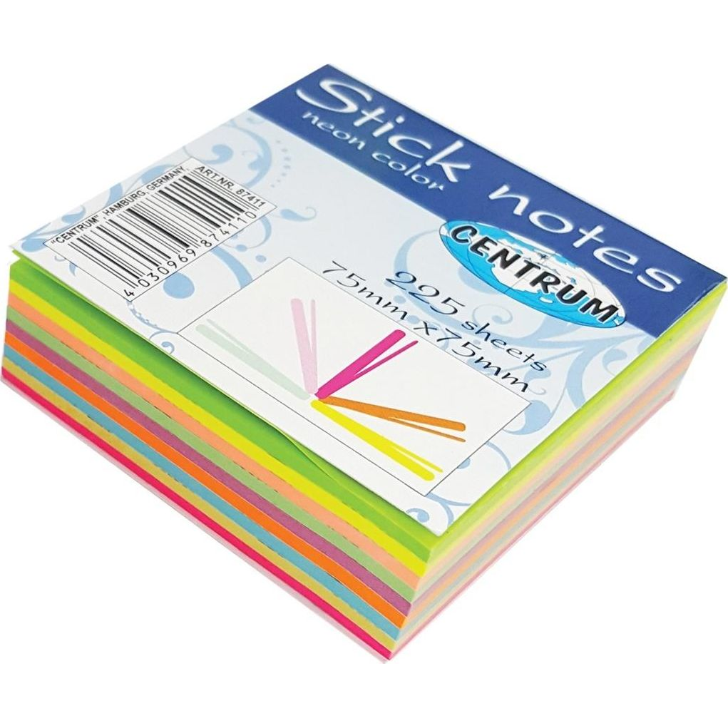 Centrum Öntapadós jegyzettömb Stick Notes 76x76 mm, 225 lapos, 9 féle neon szín (87411) (CE87411)