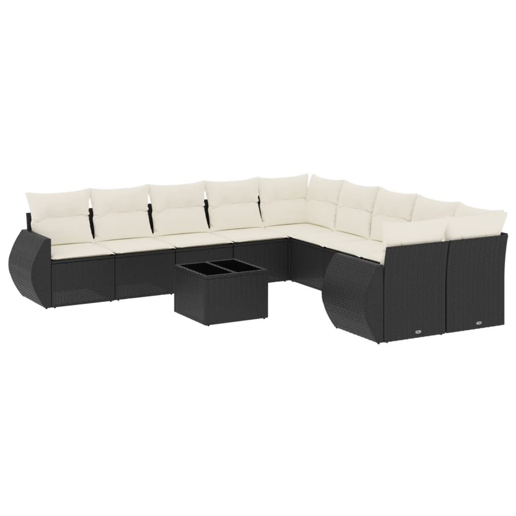 11 részes fekete polyrattan kerti ülőgarnitúra párnákkal (3221915)