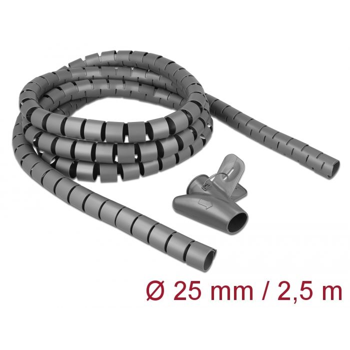 Delock spirális kábelburkolat behúzó eszközzel 2,5m x 25mm szürke (18845) (delock18845)