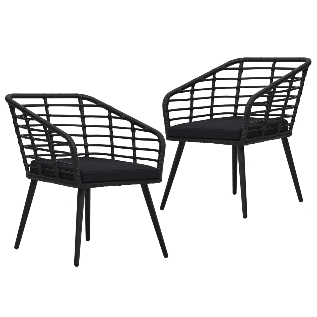2 db fekete polyrattan kerti szék párnával (48578)
