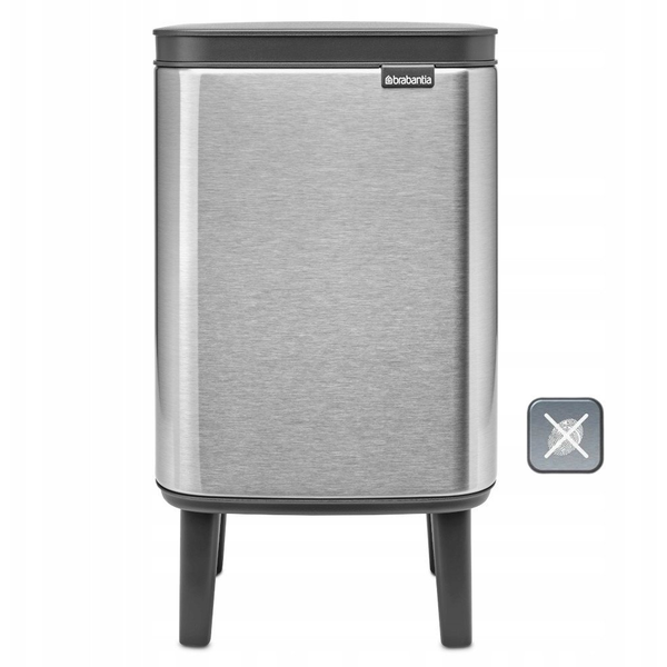 Brabantia Bo Waste Bin Hi hulladékgyűjtő felnyitható, Soft-Close fedéllel, magasított, lábakon álló, műanyag tartály, 4L - A méret, r.m. acél, selyem ujjlenyomatmentes - 227103