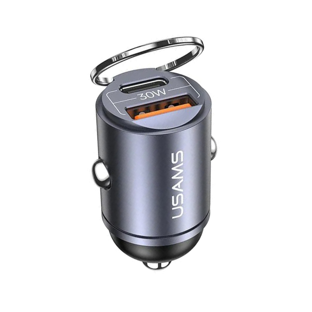 Usams C38 USB Type-C / USB Type-A Autós töltő - Szürke (30W) (USA001368)