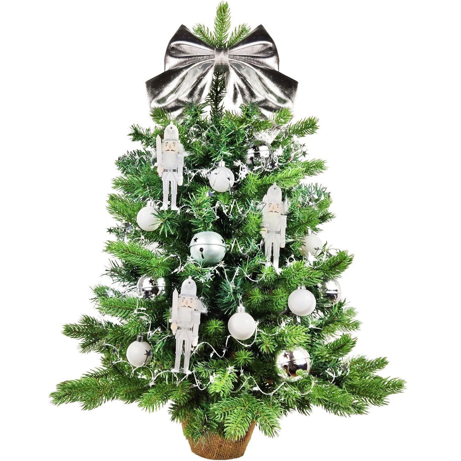 LAALU karácsonyfa LED fényekkel díszítve - Ezüst katona, 32 dísz, 60 cm (LAU-2226-OZM-60B)