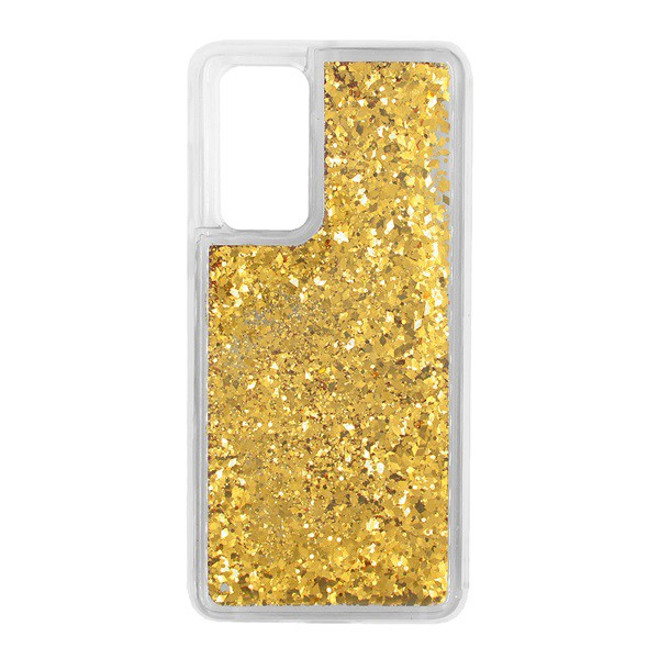 Szilikon telefonvédő (csillogó, flitteres folyadék hátlap) ARANY [Huawei P40] (5996457979387)