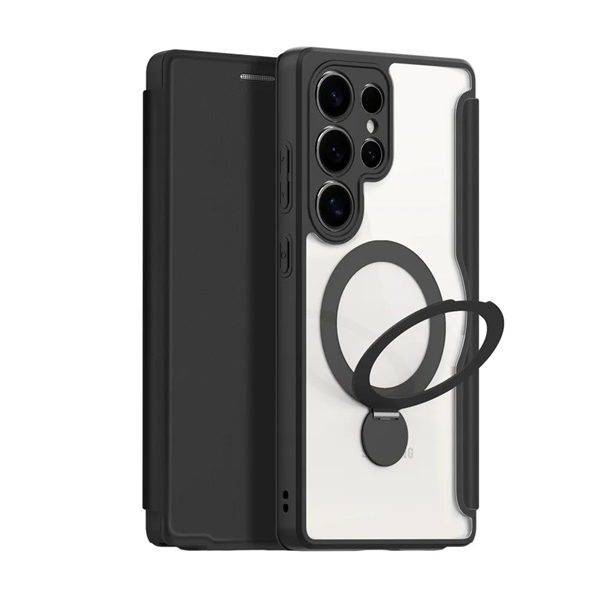 Dux Ducis SKIN X PRO tok álló, bőr hatású (FLIP, oldalra nyíló, RFID, kitámasztó, MagSafe) FEKETE Samsung Galaxy S25 Ultra (SM-S938) (GP-165972)