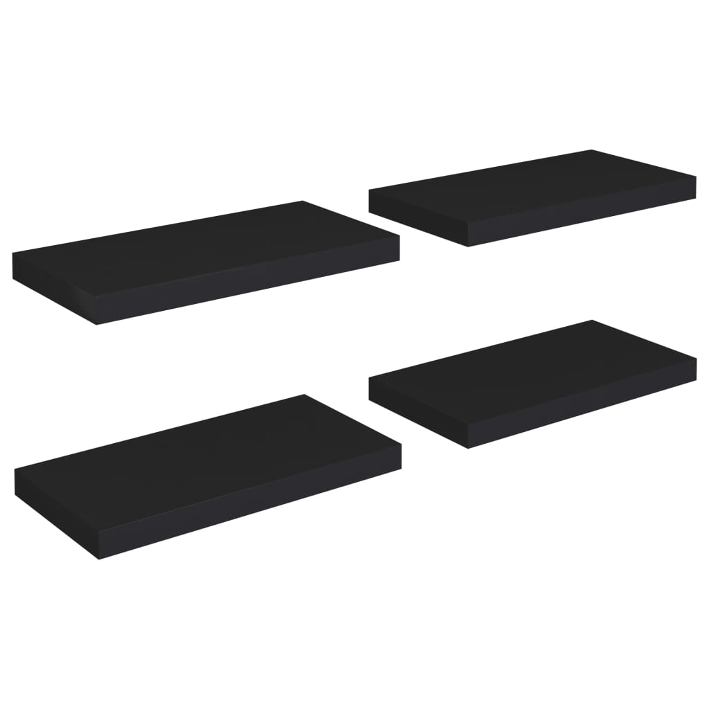 4 db fekete MDF lebegő fali polc 50 x 23 x 3,8 cm (323831)