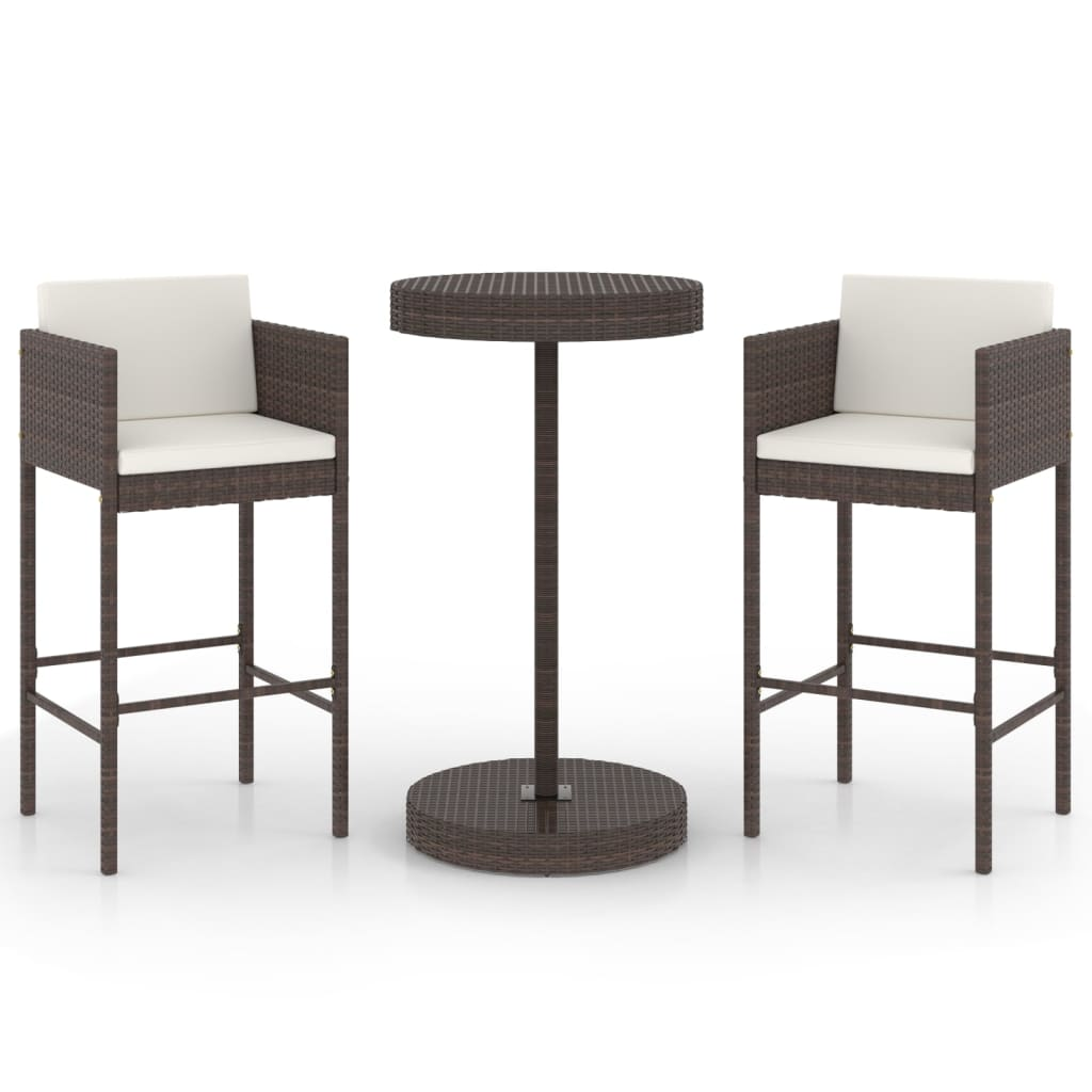 3 részes barna polyrattan kerti bárszett párnákkal (3094771)