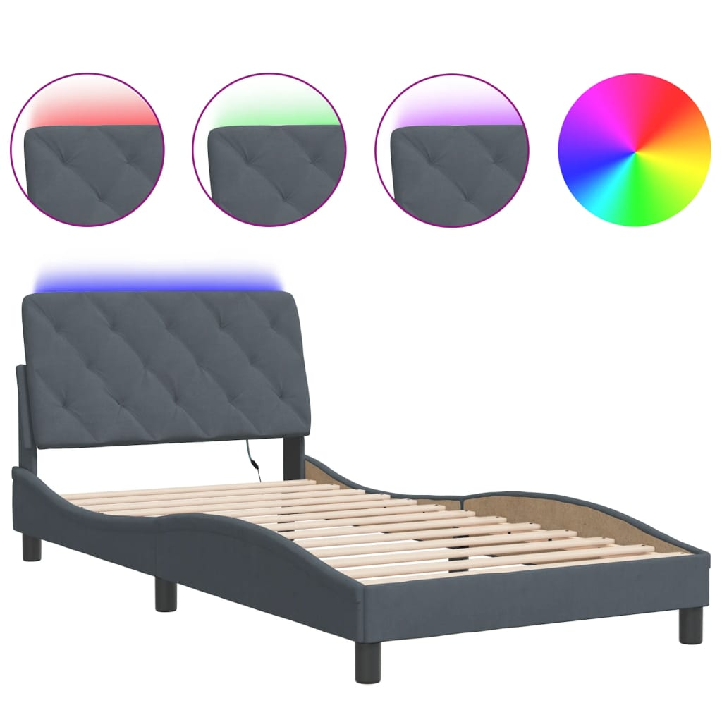 sötétszürke bársony ágykeret LED-világítással 100 x 200 cm (3213838)