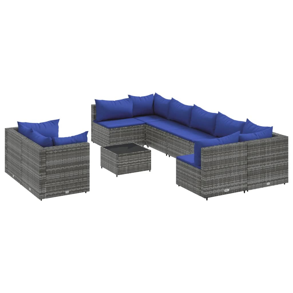 10 részes szürke polyrattan kerti ülőgarnitúra párnákkal (3308311)
