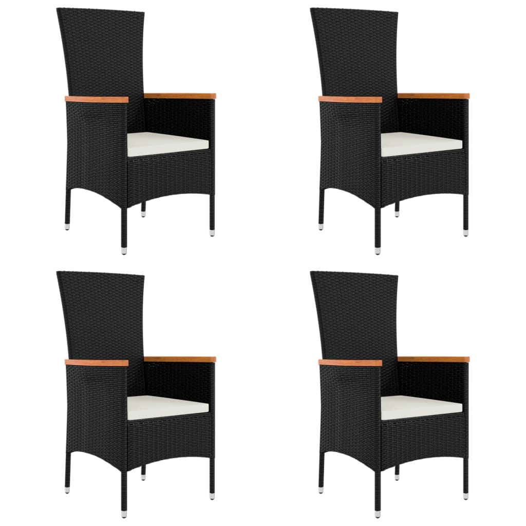 4 db fekete polyrattan kerti szék párnával (319527)