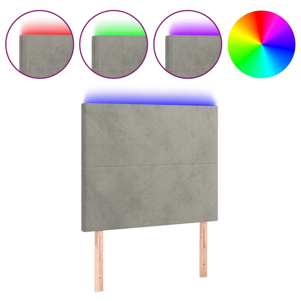 Tăblie de pat cu LED, gri deschis, 90x5x118/128 cm, catifea