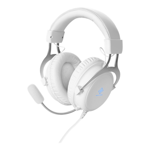 DELTACO GAMING Слушалки с микрофон GAM-030-W, слушалки WH85, 57 мм елемент, алуминиева рамка, LED, бели (GAM-030-W)