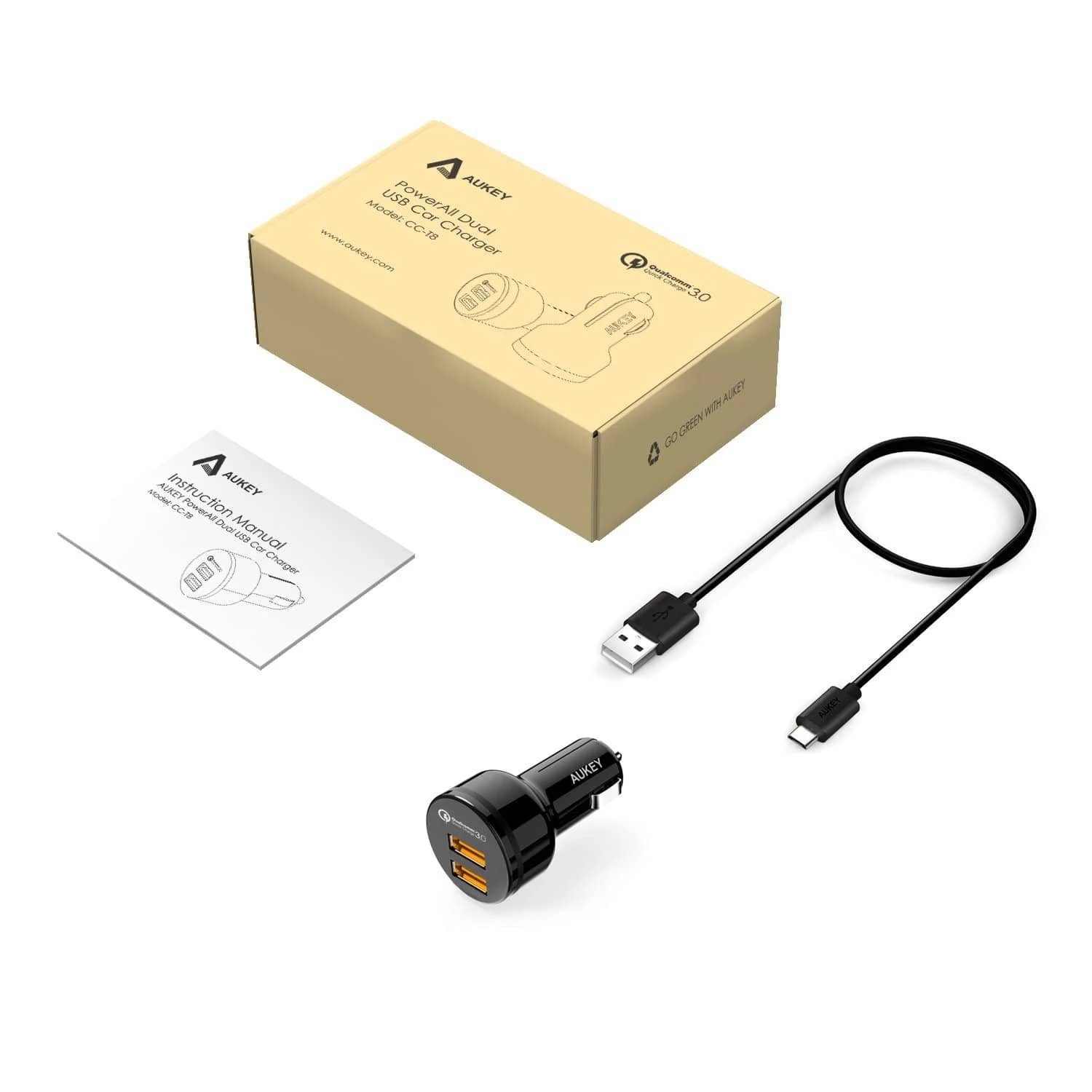 Aukey Autós 2xUSB töltő 36W Fekete (CC-T8)