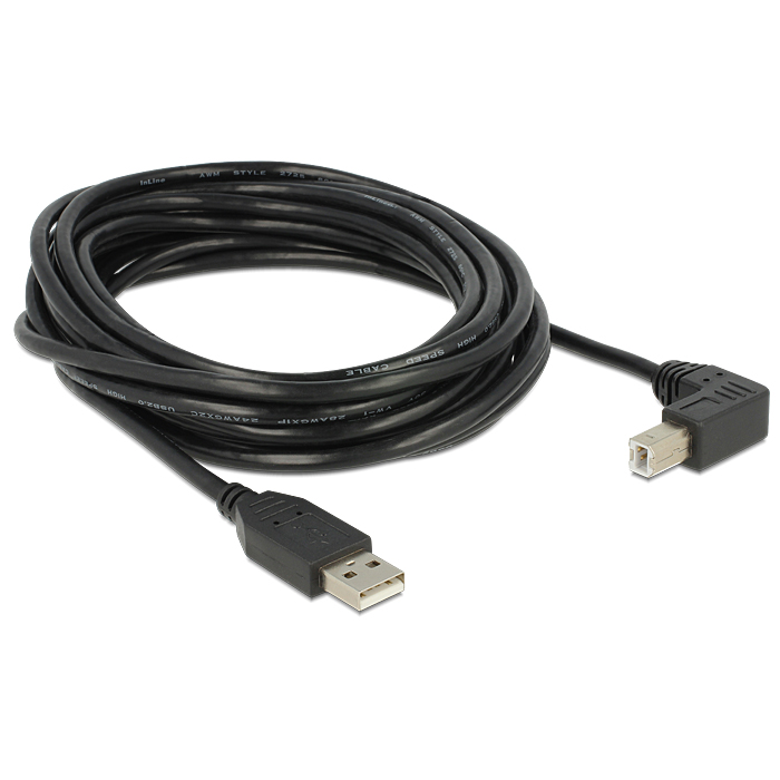 Delock USB2.0 Type-A - USB Type-B 90° Összekötő kábel 5m - Fekete