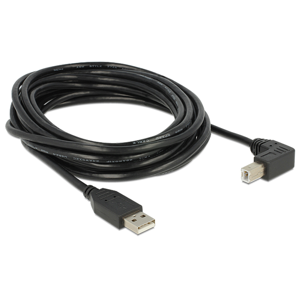 Delock USB2.0 Type-A - USB Type-B 90° Összekötő kábel 5m - Fekete