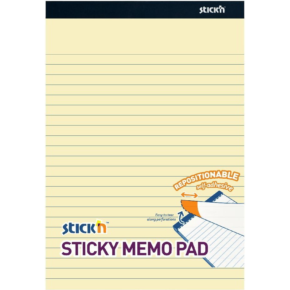Stick'N 254x178mm öntapadó jegyzetfüzet - Sárga (50 lap / tömb) (21851)