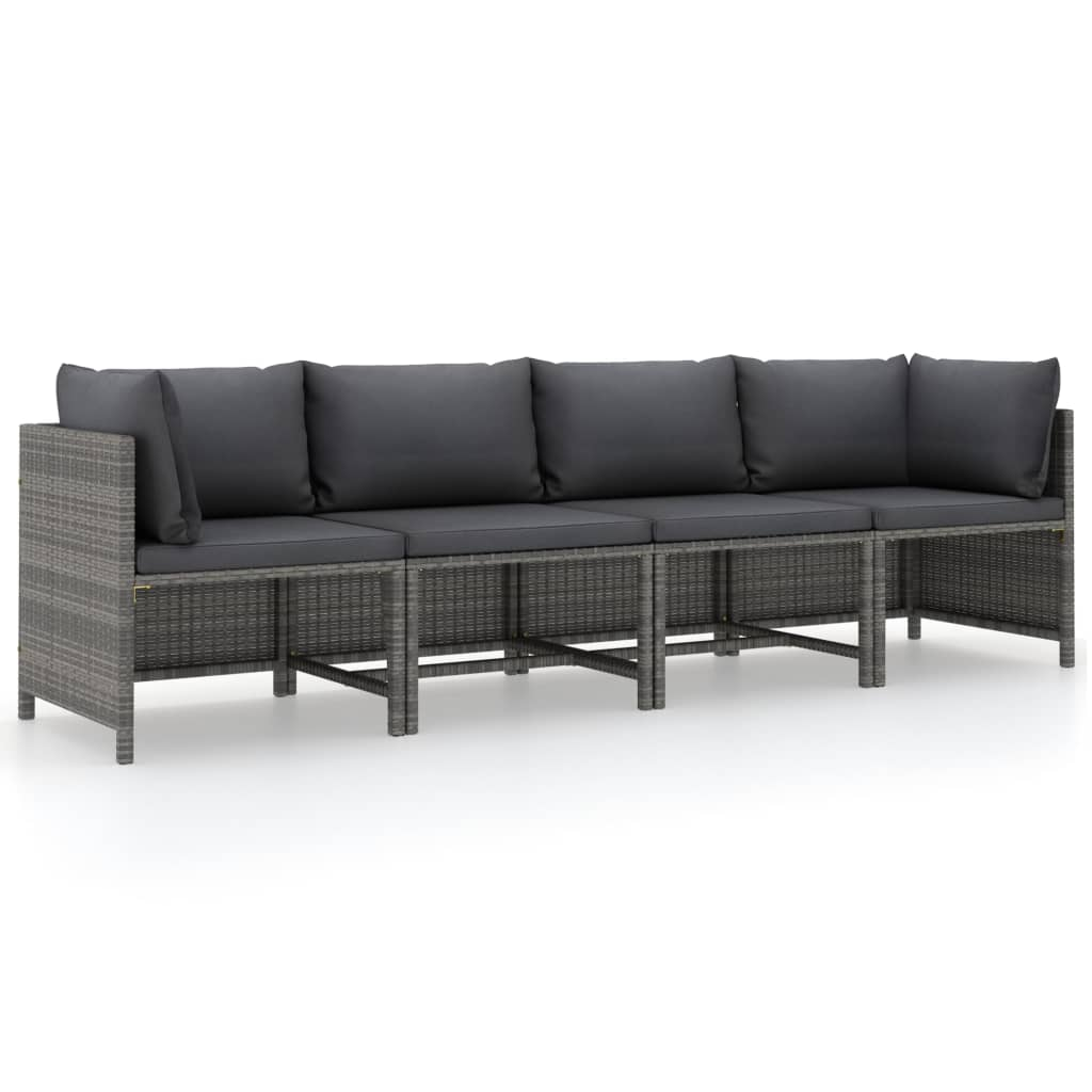 szürke négyszemélyes polyrattan kerti kanapé párnákkal (313501)