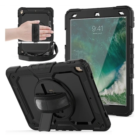 Defender műanyag telefonvédő (ütésállóság, kitámasztó, 360° + kézpánt) FEKETE Apple IPAD Pro 10.5 (2017) / IPAD Air 2019 (Air 3) "Gigapack csomagolás" (GP-19874)