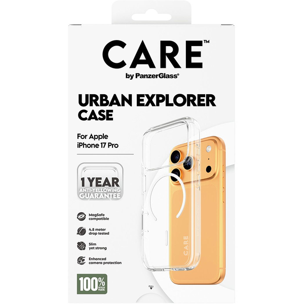 PanzerGlass CARE tok Apple iPhone 17 Pro-hoz, Urban, átlátszó/fehér, MagSafe